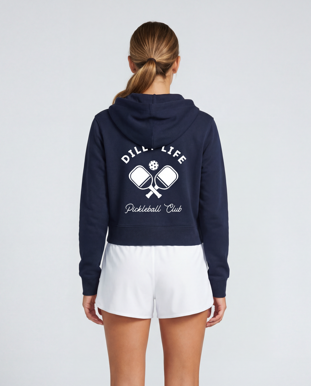 Women's Navy Crossed Paddle Crop Fit Zip Hoodie