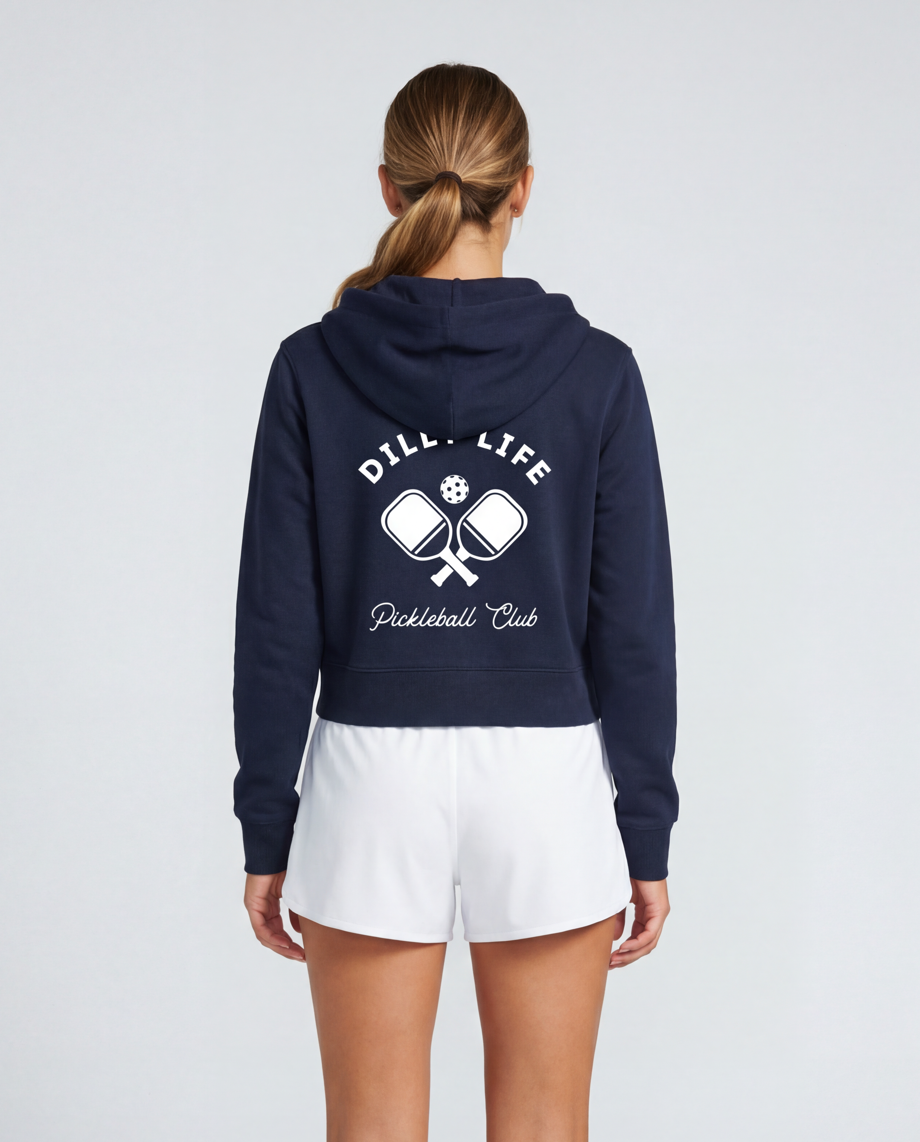 Women's Navy Crossed Paddle Crop Fit Zip Hoodie