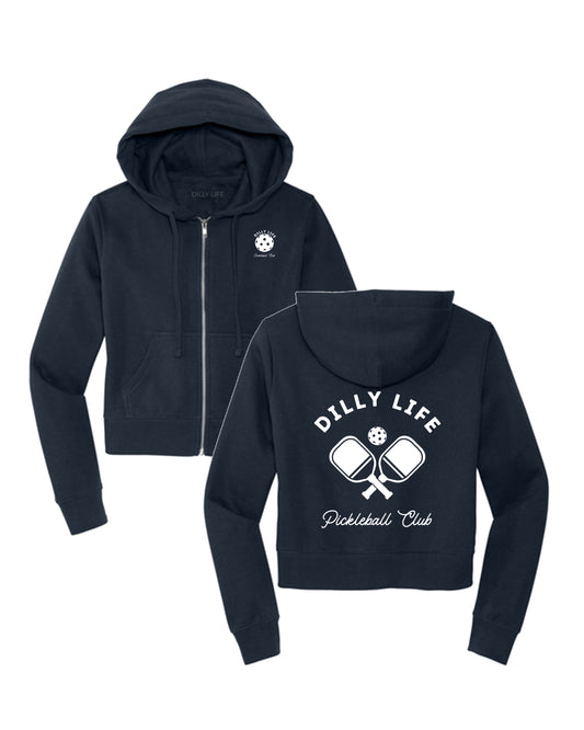 Navy Crossed Paddle Crop Fit Zip Hoodie