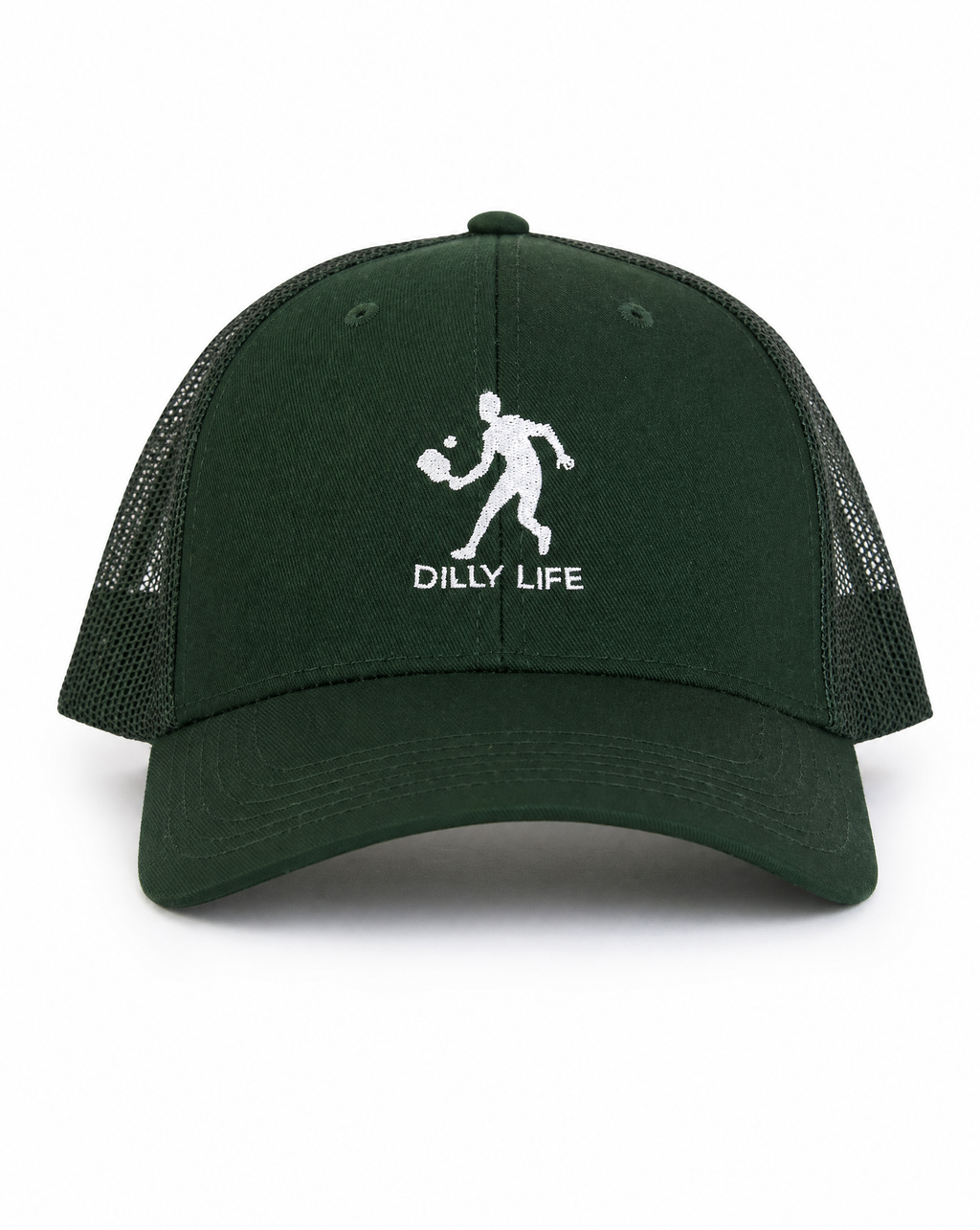 Green cap with 'Dilly Life' logo on a white background
